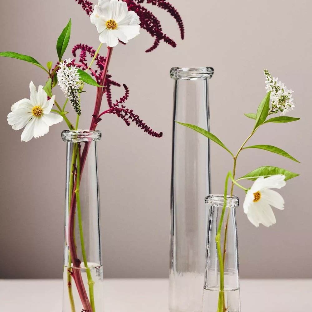 Anthropologie Julia Glass Stem Vase Medium + Small Clear Glass BRAND NEW IN BOX